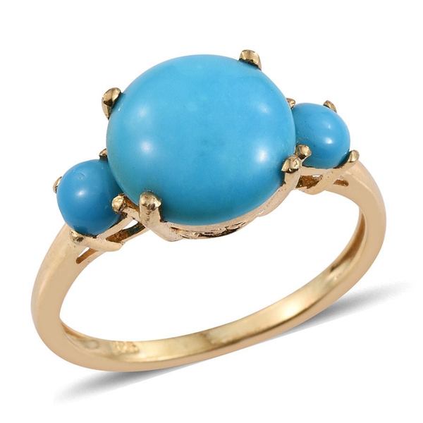Arizona Sleeping Beauty Turquoise (Rnd 2.75 Ct) 3 Stone Ring in 14K Gold Overlay Sterling Silver 3.0