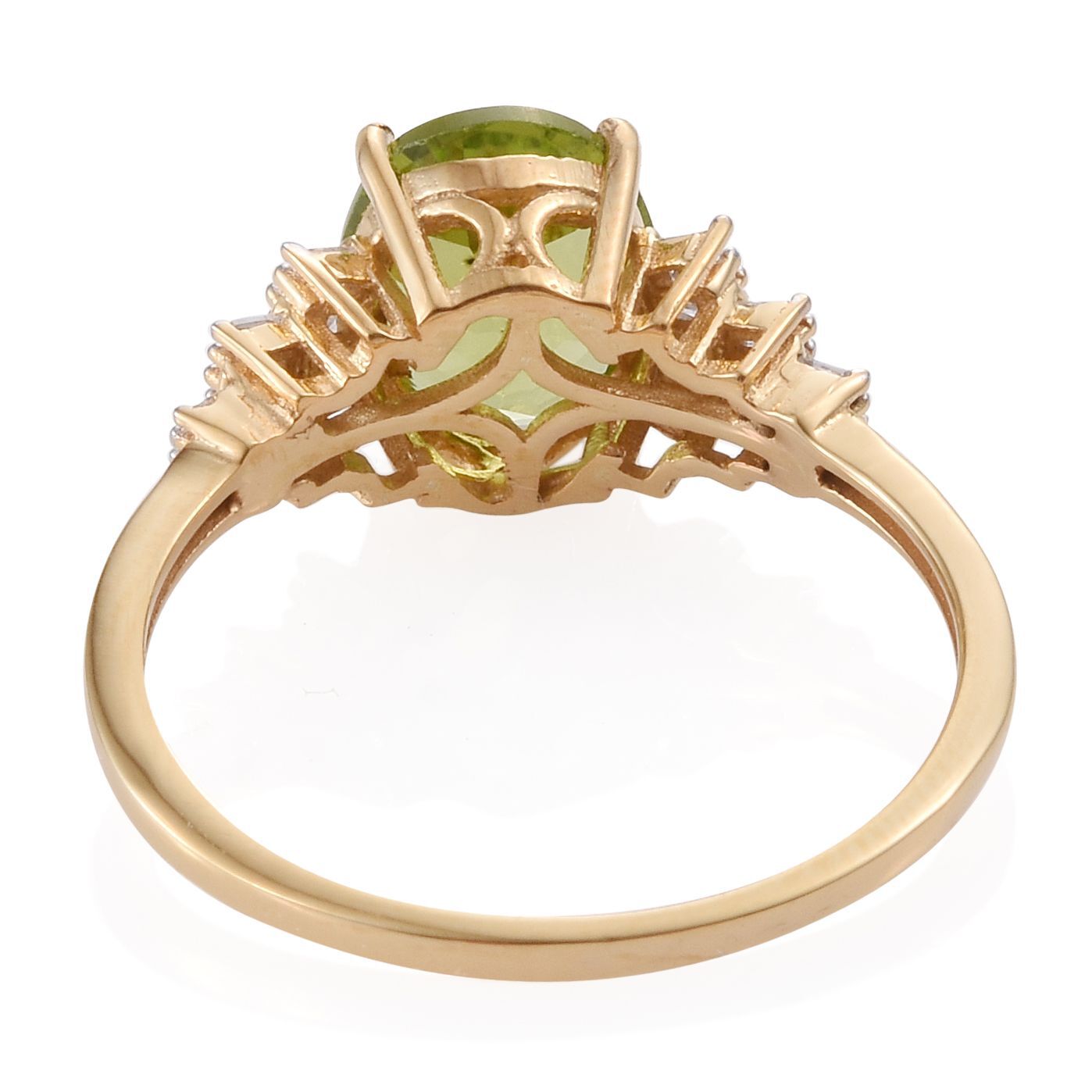 Rare Size Hebei Peridot (Ovl10x8), Diamond Ballerina Ring in 14K Gold Overlay Sterling Silver 3.150 Ct.