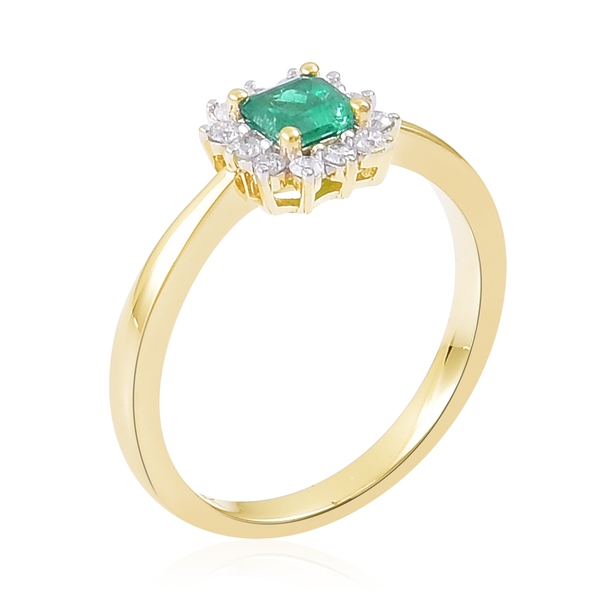 9K Yellow Gold Boyaca Colombian Emerald (Oct), Diamond Ring 0.450 Ct.