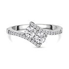 Moissanite Bypass Ring (Size M) in Platinum Overlay Sterling Silver