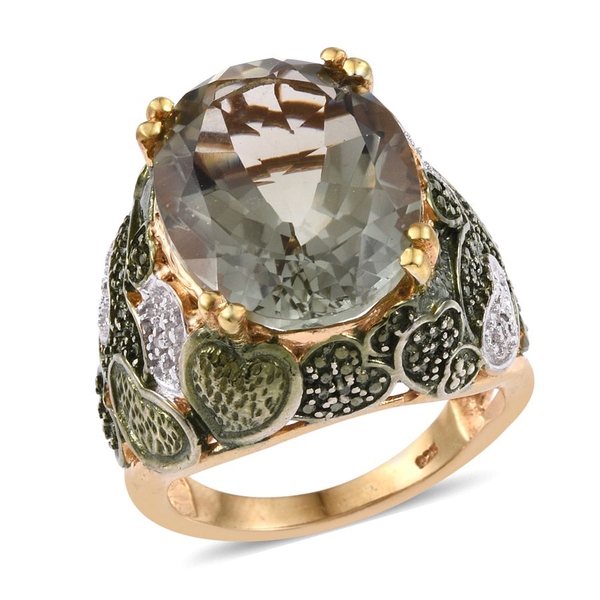 Green Amethyst (Ovl), Diamond Ring in 14K Gold Overlay Sterling Silver 15.500 Ct. Silver wt 11.30 Gm