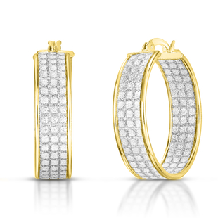 TLV- New York Close Out Deal- White & Yellow Gold Overlay Sterling Silver Hoop Earrings with Clasp
