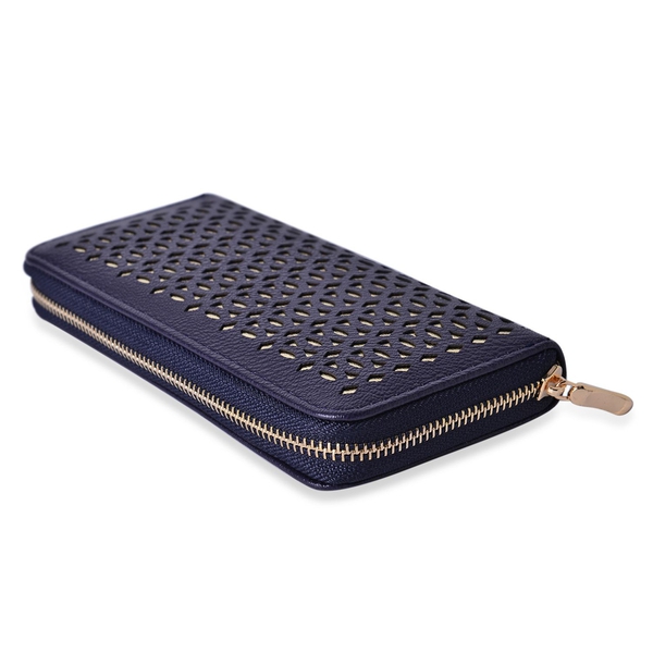 Set of 2 - Laser Cut Pattern Navy and Golden Colour and Checks Pattern Black and White Colour Wallet (Size 19.5x9.5x3 Cm)