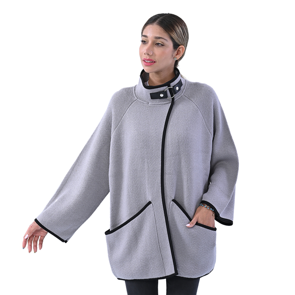 LA MAREY 100% Acrylic Knitted Coat with Buckle (Size 136x59 Cm) - Light Grey