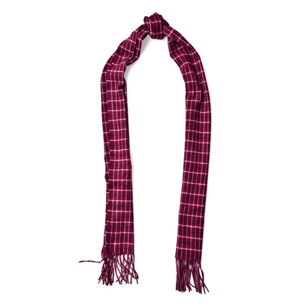 Made with Very Rare 80% Natural Baby Alpaca Wool - Burgundy Colour Check Pattern Scarf (Size 180x30 Cm)