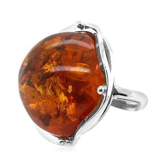 Natural Baltic Amber Solitaire Ring in Sterling Silver, Silver Wt. 10.00 Gms