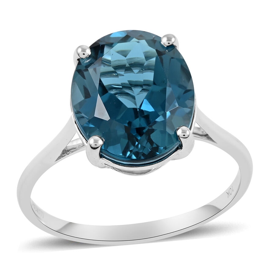 LUXORO Brand 10K White Gold AAA London Blue Topaz Solitaire Ring 5.85 Ct.