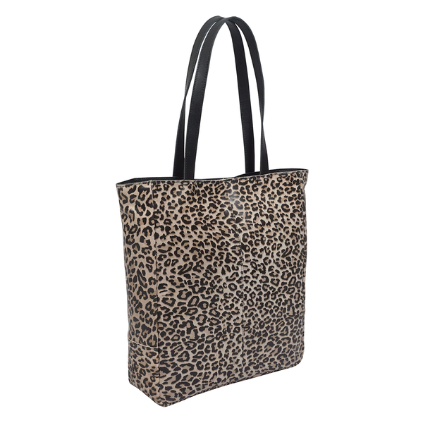 ASSOTS LONDON Patricia 100% Genuine Leather Leopard Pattern Tote Bag with Magnetic Closure (Size 38x35x9 Cm) - Brown