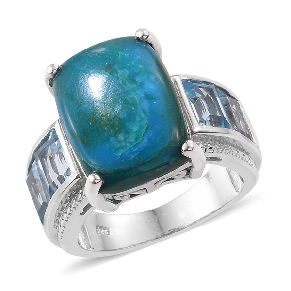 Natural Rare Opalina (Cush 10.00 Ct), Sky Blue Topaz Ring in Platinum Overlay Sterling Silver 15.000