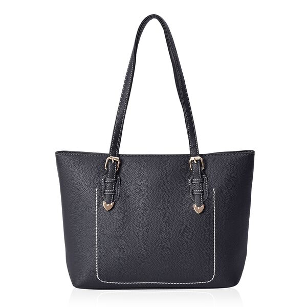 Litchi Pattern Tote Bag with Zipper Closure (Size 40x30 mm) - Black ...