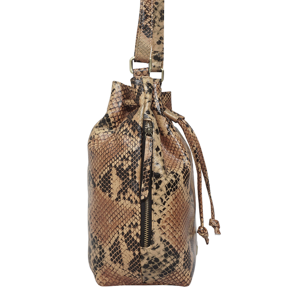 Assots London Ellen 100% Genuine Leather Snake Print Crossbody Bag with Adjustable Shoulder Strap (Size 28x25x16 cm) - Brown