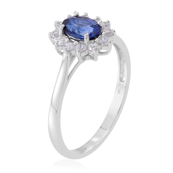 9K W Gold AAA Ceylon Blue Sapphire (Ovl 1.00 Ct), Natural Zircon Ring 1.500 Ct.