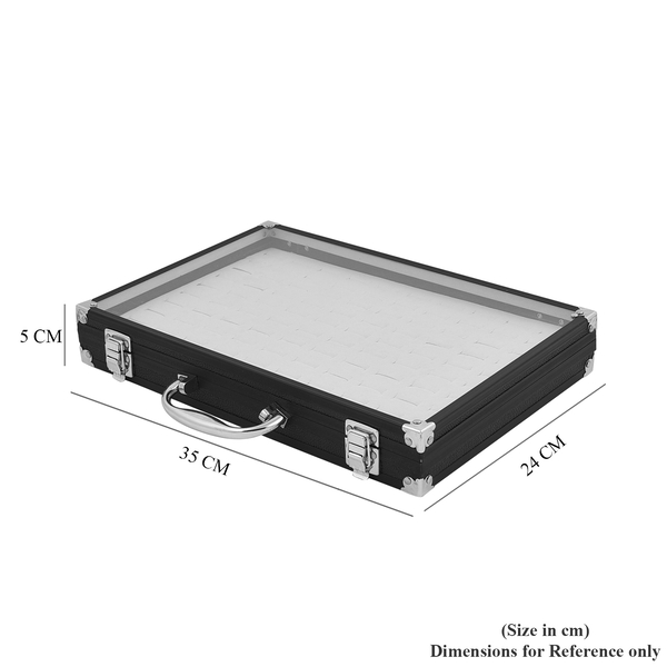 Portable Ring Box with Transparent Top and Lock (Size 35x24x5Cm) - Black