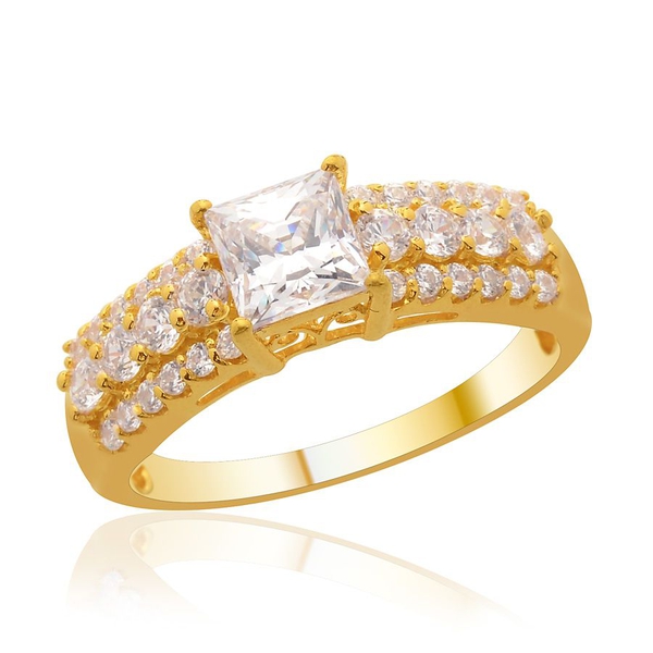 Lustro Stella - 14K Gold Overlay Sterling Silver (Sqr) Ring Made with Finest CZ  2.080 Ct.