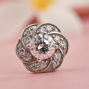 Lustro Stella Platinum Overlay Sterling Silver Floral Pendant Made with Finest CZ 1.84 Ct.