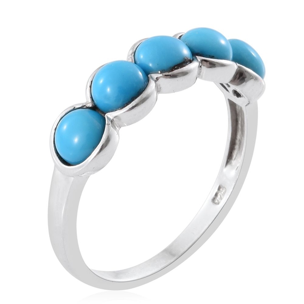 Arizona Sleeping Beauty Turquoise (Rnd) 5 Stone Ring in Platinum Overlay Sterling Silver 2.250 Ct.