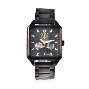 GENOA Automatic Movement 5 ATM Water Resistant Watch with Chain Strap and Butterfly Buckle Clasp in Black Tone