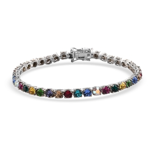 J Francis Crystal From Swarovski Rainbow Colour Crystal Bracelet (Size 7) in Silver Plated