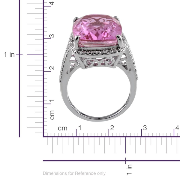 Kunzite Colour Quartz (Cush 20.00 Ct), Diamond Ring in Platinum Overlay Sterling Silver 20.010 Ct.