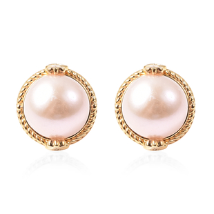 Edison Pearl and Diamond Stud Earrings in Yellow Gold Overlay Sterling Silver