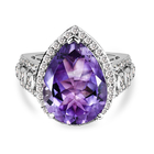 Moroccan Amethyst and Natural Cambodian Zircon Ring (Size N) in Sterling Silver, Silver Wt 5.25 Gms