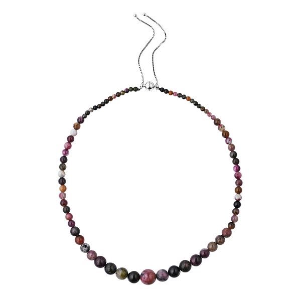 260 Ct Rainbow Tourmaline Beaded Necklace with Magnetic Lock in Sterling Silver 22 Inch