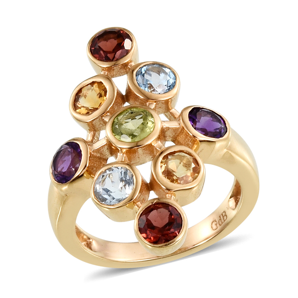 Hebei Peridot (Rnd), Mozambique Garnet, Sky Blue Topaz, Citrine and Amethyst Ring in ION Plated Yell