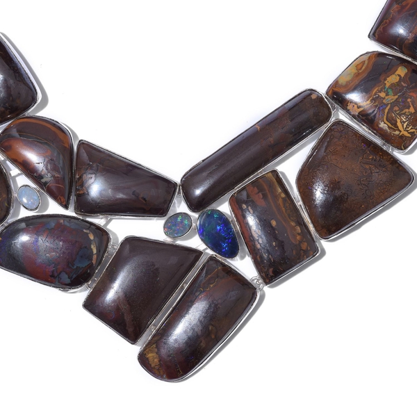 One Off A Kind- Australian Boulder Opal Rock and Opal Double Necklace (Size 18) in Sterling Silver 511.400 Ct. Silver wt 53.42 Gms.