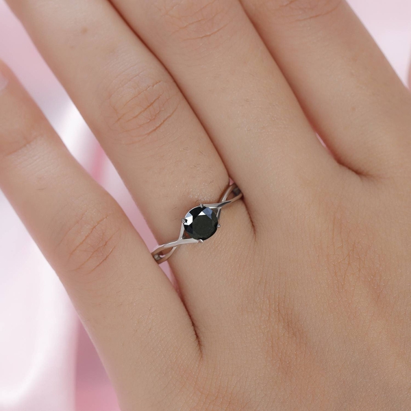 Black Diamond Solitaire Ring in Platinum Overlay Sterling Silver 1.00 Ct.