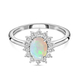 Ethiopian Welo Opal and Natural Cambodian Zircon Ring in Platinum Overlay Sterling Silver