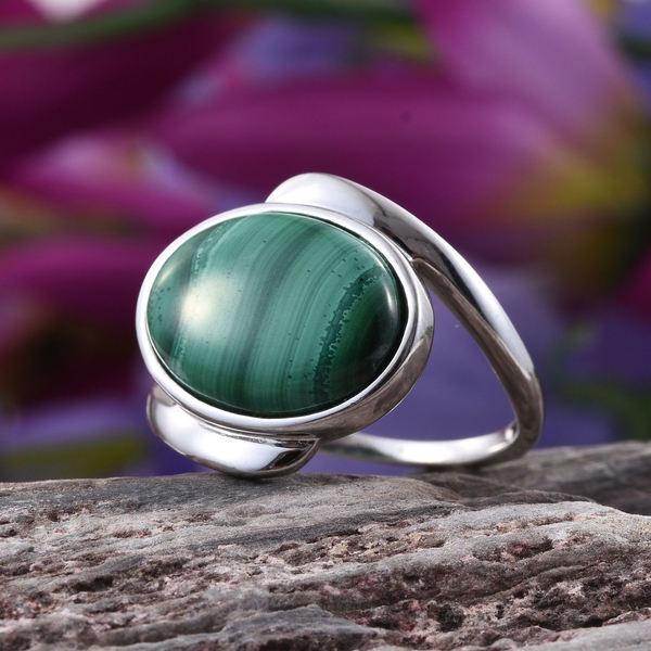 Malachite (Ovl) Ring in Platinum Overlay Sterling Silver 10.500 Ct.