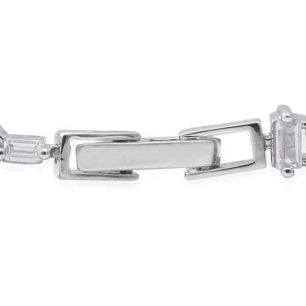 ELANZA Simulated Diamond (Bgt) Bracelet (Size 6.75) in Rhodium Overlay Sterling Silver, Silver wt 7.80 Gms.