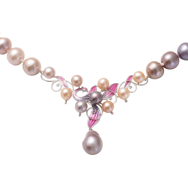 Jubilee Collection - Multi Colour Edison Pearl Beads Enamelled Necklace (Size - 20) With Magnetic Lock in Sterling Silver, Silver Wt. 5.00 Gms