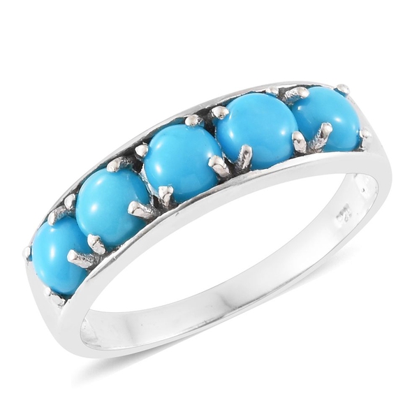 Arizona Sleeping Beauty Turquoise (Rnd) 5 Stone Band Ring in Platinum Overlay Sterling Silver 2.500 