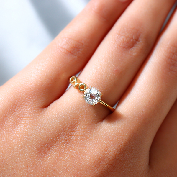 White Topaz Solitaire Ring in 14K Gold Overlay Sterling Silver