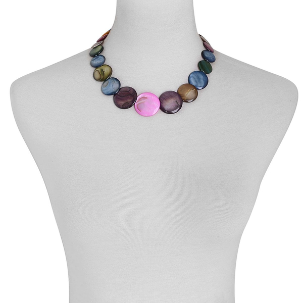 Multi Colour Shell Necklace (Size 18 with 2 inch Extender) and Bracelet (Size 8 with 1 inch Extender) in Stainless Steel 250.000 Ct.