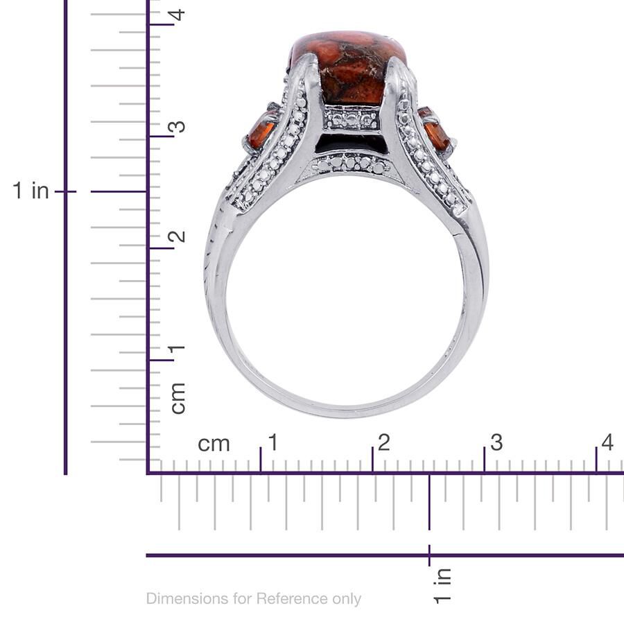 Rainbow Calsilica (Cush 6.00 Ct), Simulated Orange Sapphire Ring in Platinum Bond 6.500 Ct.