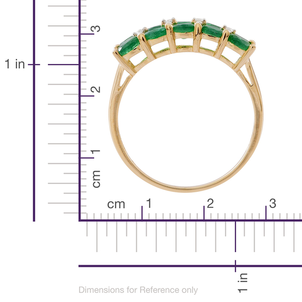 9K Yellow Gold AAA Kagem Zambian Emerald (Ovl), Natural White Cambodian Zircon Ring 1.540 Ct.