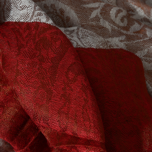 Superfine Silk Blend - Paisley and Floral Pattern Red and Chocolate Colour Scarf (Size 210x80 Cm)