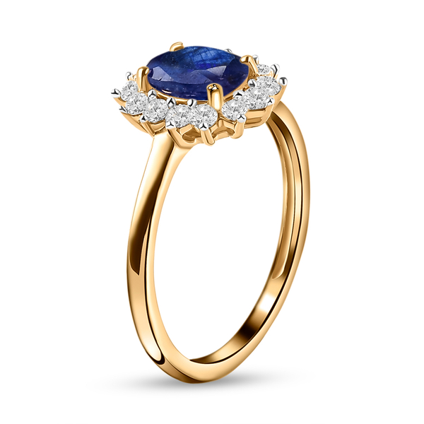 Fissure Filled Blue Sapphire (FF) and Natural Cambodian Zircon Ring in 14K Gold Overlay Sterling Silver 1.66 Ct.