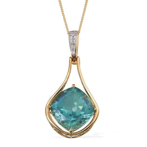 Peacock Quartz (Cush 9.50 Ct), Diamond Pendant With Chain in 14K Gold Overlay Sterling Silver 9.510 
