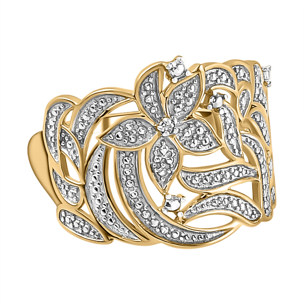 14k Gold Overlay Sterling Silver Filigree Design Ring New Old Stock 