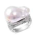 Baroque Fresh Water White Pearl and Multi Gemstone Ring (Size V) in Rhodium Overlay Sterling Silver, Silver w