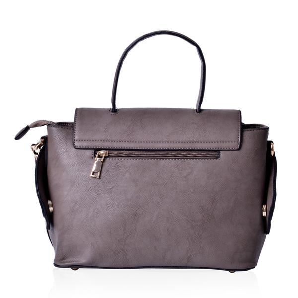 Grey Colour Tote Bag with External Zipper Pocket and Adjustable and Removable Shoulder Strap (Size 32x22.5x15 Cm)
