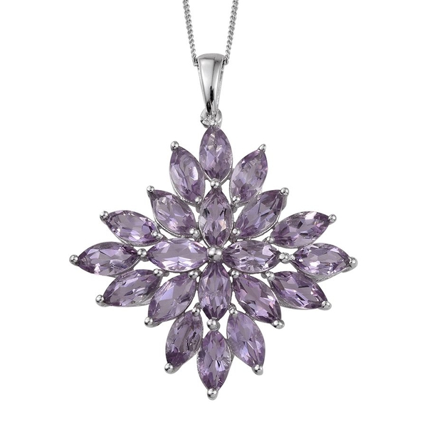 Rose De France Amethyst (Mrq) Cluster Pendant With Chain in Platinum Overlay Sterling Silver 10.000 
