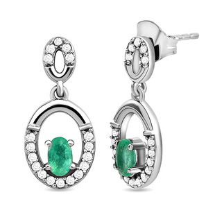 Ethiopian Emerald and Natural Cambodian Zircon Dangling Earrings (With Push Back) in Platinum Overla