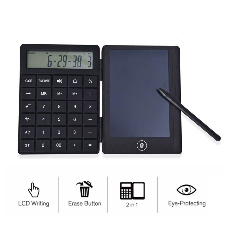 Rechargeable LCD Writing Tablet with Calculator Size 10.5x14.5x1.3 Cm