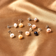 Set of 5 - Fresh Water Peacock, Purple, Peach, White and Golden Pearl Stud Earrings in Rhodium Overlay Sterling Silver