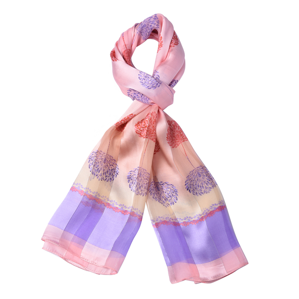 LA MAREY 100% Mulberry Silk Pink and Lavender Stripe Print Scarf (165x50cm)