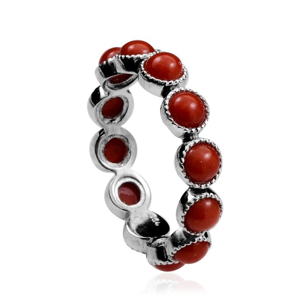 Natural Mediterranean Coral (Rnd) Full Eternity Ring in Platinum Overlay Sterling Silver 3.250 Ct.